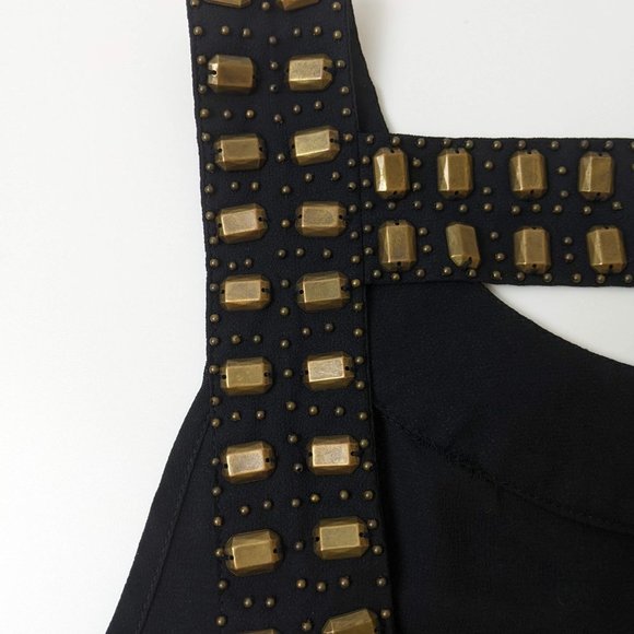 Forever 21 studded black chiffon dress sleeveless and flare prom cocktail dress - Picture 12 of 15